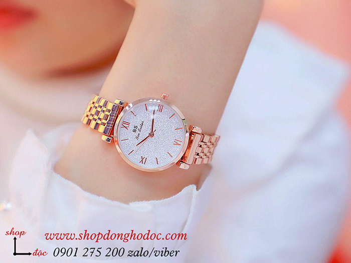 Đồng hồ nữ BS Bee Sister dây kim loại mặt tròn vàng hồng ĐHĐ17201