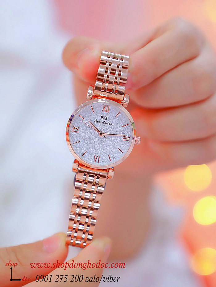 Đồng hồ nữ BS Bee Sister dây kim loại mặt tròn vàng hồng ĐHĐ17201