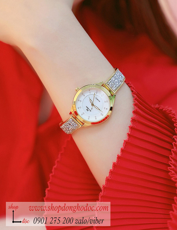 Đồng hồ BS Bee Sister nữ dây kim loại mặt tròn đính đá vàng sang chảnh ĐHĐ18003