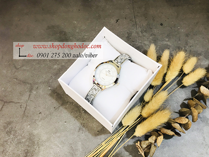 Đồng hồ nữ BS Bee Sister dây kim loại mặt tròn đính đá bạc ĐHĐ18001