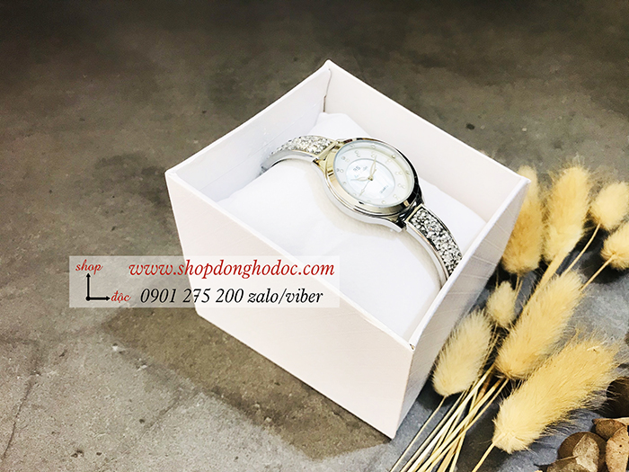 Đồng hồ nữ BS Bee Sister dây kim loại mặt tròn đính đá bạc ĐHĐ18001