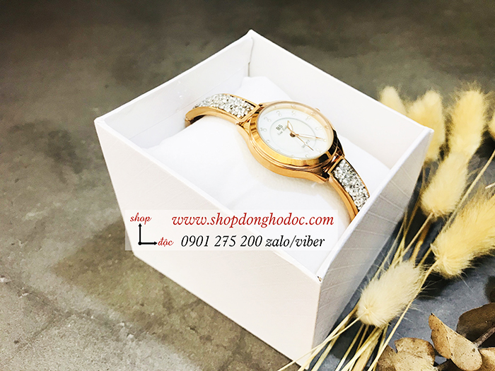 Đồng hồ nữ BS Bee Sister dây kim loại mặt tròn đính đá vàng hồng ĐHĐ18002