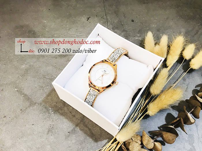 Đồng hồ nữ BS Bee Sister dây kim loại mặt tròn đính đá vàng hồng ĐHĐ18002