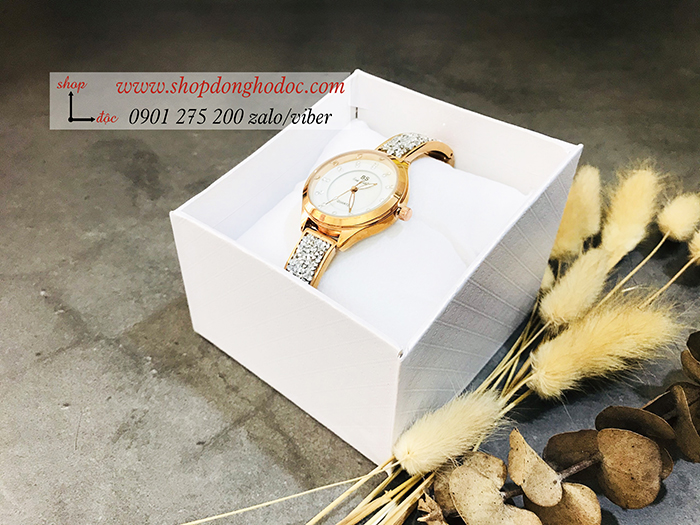Đồng hồ nữ BS Bee Sister dây kim loại mặt tròn đính đá vàng hồng ĐHĐ18002