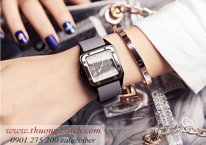 Đồng hồ nữ Guou 8154 dây cao su mặt vuông xám thời thượng ĐHĐ31602