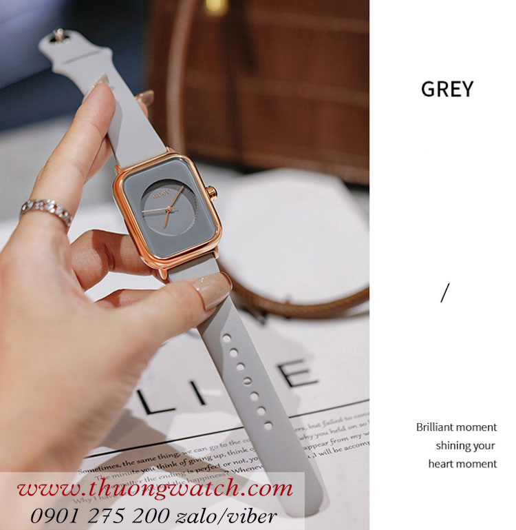 Đồng hồ Guou 8162 nữ dây cao su xám mặt chữ nhật xám thời thượng ĐHĐ38507