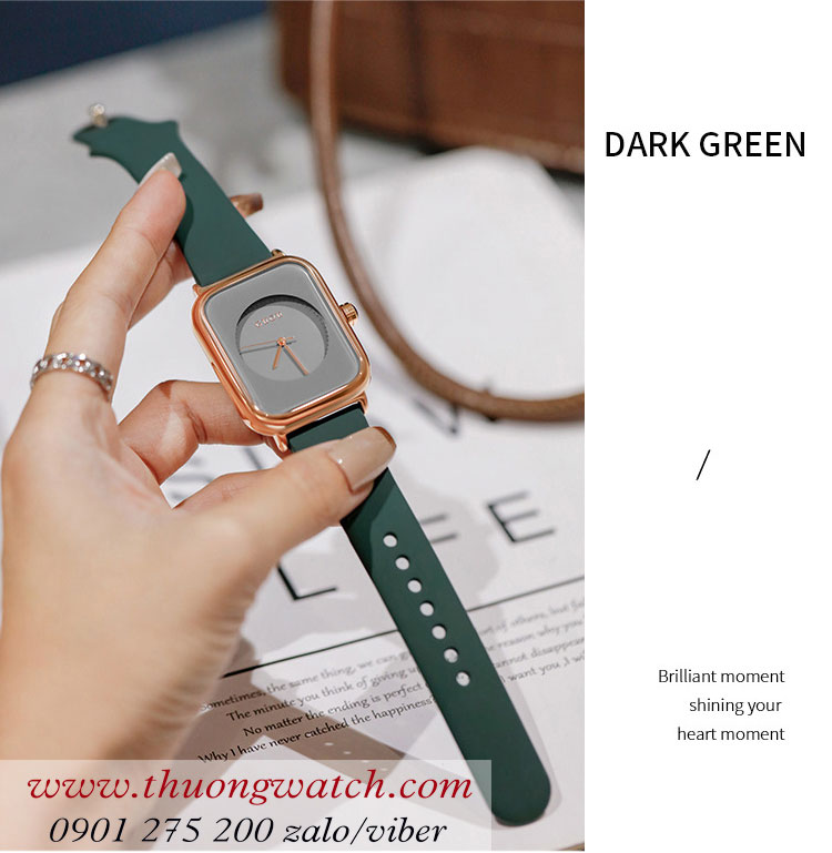 Đồng hồ Guou 8162 nữ dây silicon xanh mặt chữ nhật xanh sành điệu ĐHĐ38501