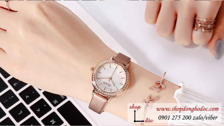 Đồng hồ nữ Hàn Quốc Julius JA 1036C dây da mặt tròn đính đá hồng pastel thời thượng ĐHĐ30601