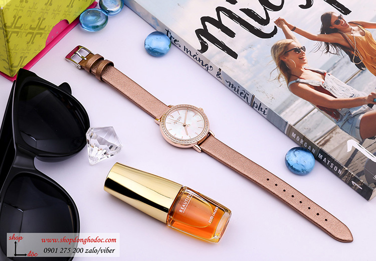 Đồng hồ nữ Hàn Quốc Julius JA 1036C dây da mặt tròn đính đá hồng pastel thời thượng ĐHĐ30601