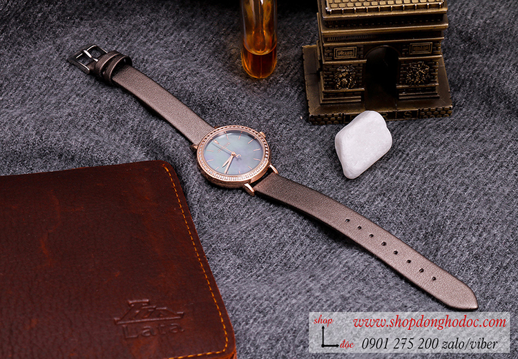 Đồng hồ nữ Hàn Quốc Julius JA 1036E dây da mặt tròn đính đá xám thời trang ĐHĐ30602