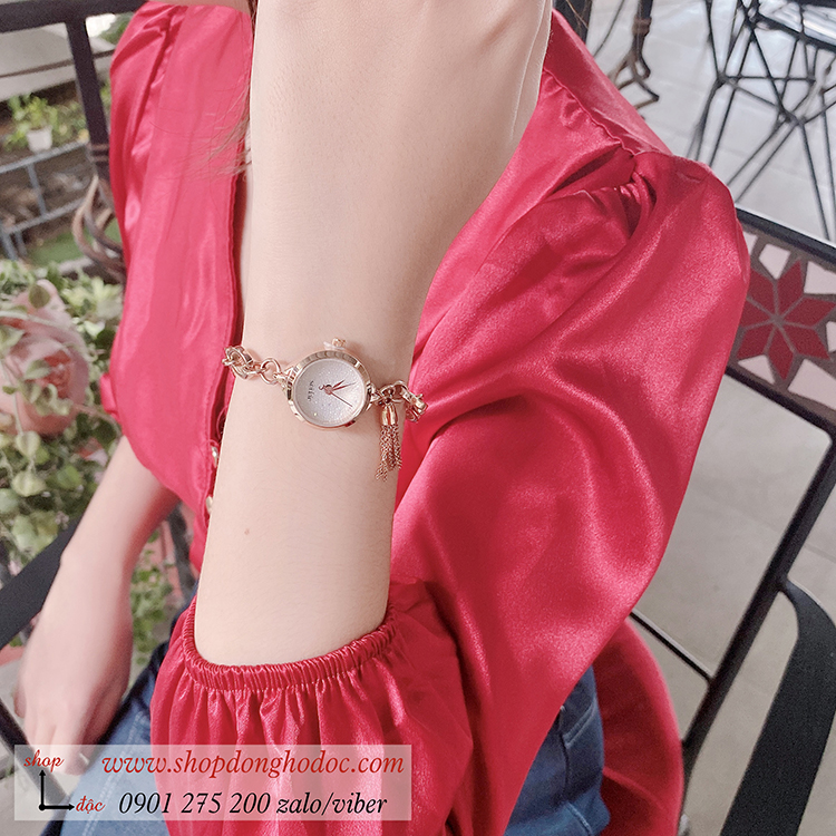 Đồng hồ Julius nữ Hàn Quốc JA 1059B dây kim loại vàng mặt tròn trắng size nhỏ kiểu lắc tay ĐHĐ32504