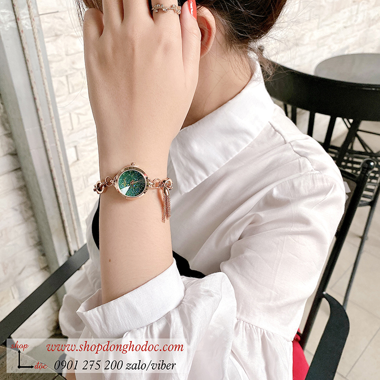 Đồng hồ Julius nữ Hàn Quốc JA 1059C dây kim loại vàng mặt tròn xanh lục size nhỏ kiểu lắc tay ĐHĐ32503
