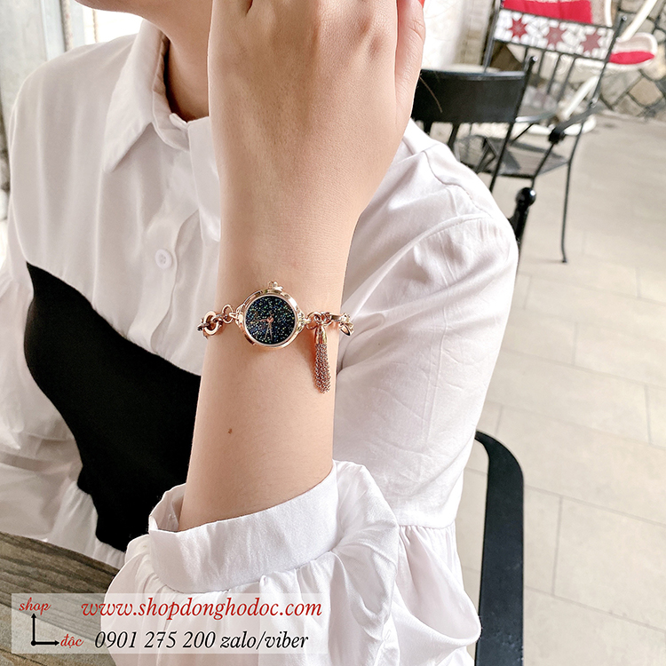 Đồng hồ Julius nữ Hàn Quốc JA 1059D dây kim loại vàng mặt tròn xanh dương size nhỏ kiểu lắc tay ĐHĐ32501