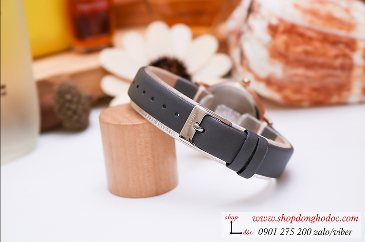 Đồng hồ nữ Julius Hàn Quốc JA 1076E dây da mặt tròn có lịch đen cá tính ĐHĐ34203