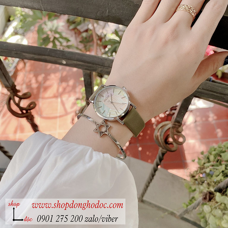 Đồng hồ nữ Julius Hàn Quốc JA 1090C dây da mặt tròn xanh rêu cá tính ĐHĐ31904