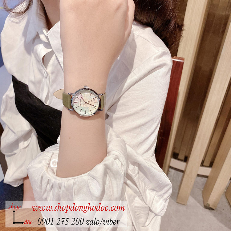 Đồng hồ nữ Julius Hàn Quốc JA 1090C dây da mặt tròn xanh rêu cá tính ĐHĐ31904