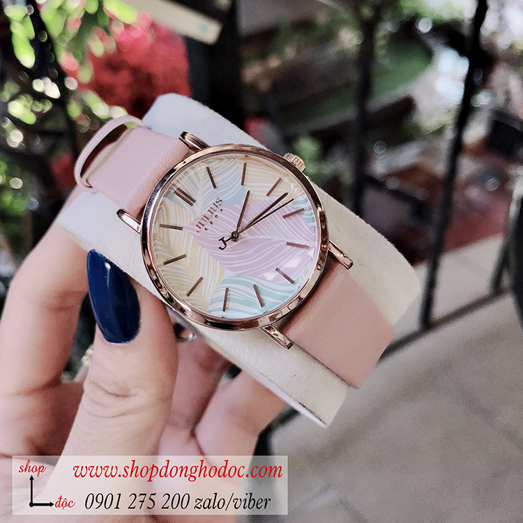 Đồng hồ nữ Julius Hàn Quốc JA 1090D dây da mặt tròn hồng pastel nhẹ nhàng ĐHĐ31903