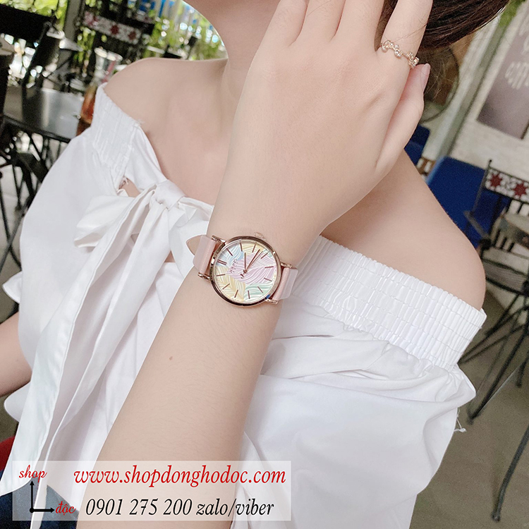 Đồng hồ nữ Julius Hàn Quốc JA 1090D dây da mặt tròn hồng pastel nhẹ nhàng ĐHĐ31903