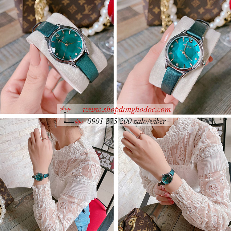Đồng hồ nữ Julius JA 1154A dây da mặt tròn xanh thời thượng ĐHĐ33301