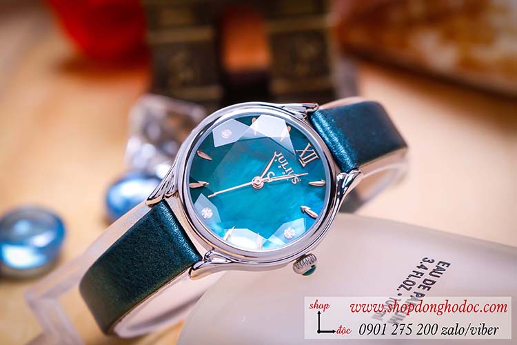 Đồng hồ nữ Julius JA 1154A dây da mặt tròn xanh thời thượng ĐHĐ33301