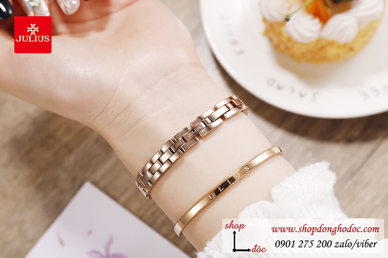 Đồng hồ nữ dây kim loại vàng mặt tròn size nhỏ tím quyến rũ Julius 1157D ĐHĐ29801