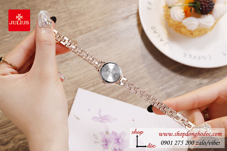 Đồng hồ nữ dây kim loại vàng mặt tròn size nhỏ tím quyến rũ Julius 1157D ĐHĐ29801
