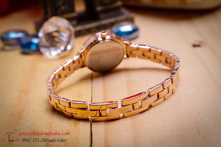 Đồng hồ nữ dây kim loại vàng mặt tròn size nhỏ xanh đen Julius 1157E ĐHĐ29802