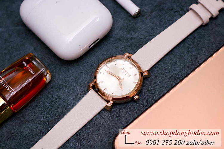 Đồng hồ nữ Hàn Quốc Julius JA 1158A dây da mặt tròn trắng sang chảnh ĐHĐ34101