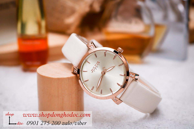 Đồng hồ nữ Hàn Quốc Julius JA 1158A dây da mặt tròn trắng sang chảnh ĐHĐ34101