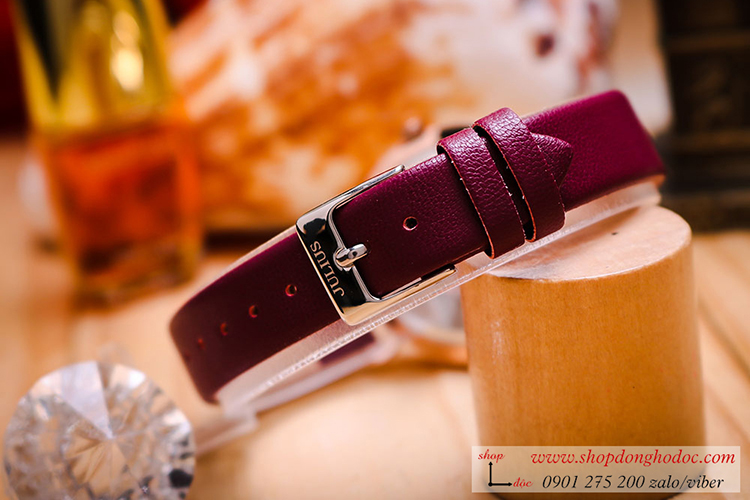 Đồng hồ nữ Hàn Quốc Julius JA 1203B dây da mặt tròn đính đá đỏ đô quý phái ĐHĐ33901