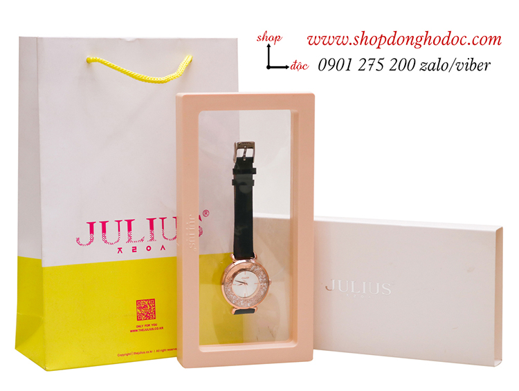 Đồng hồ nữ Hàn Quốc Julius JA 1203C dây da mặt tròn đính đá xanh rêu thời thượng ĐHĐ33904