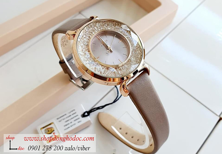 Đồng hồ nữ Hàn Quốc Julius JA 1203D dây da mặt tròn đính đá kem thời trang ĐHĐ33903