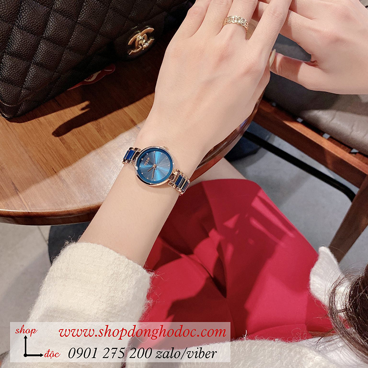 Đồng hồ nữ Caremic Hàn Quốc Julius JA 1209C dây kim loại mặt tròn xanh sành điệu ĐHĐ33402
