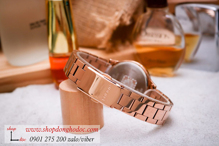 Đồng hồ nữ có lịch Julius JA 1218B dây kim loại mặt tròn đỏ quyến rũ ĐHĐ34403