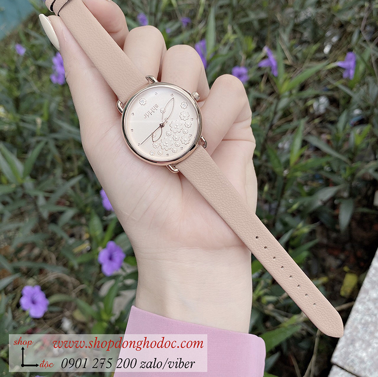 Đồng hồ nữ Hàn Quốc Julius JA 1239A dây da mặt tròn màu Hồng Nude Hoa Ngọt Ngào ĐHĐ31101