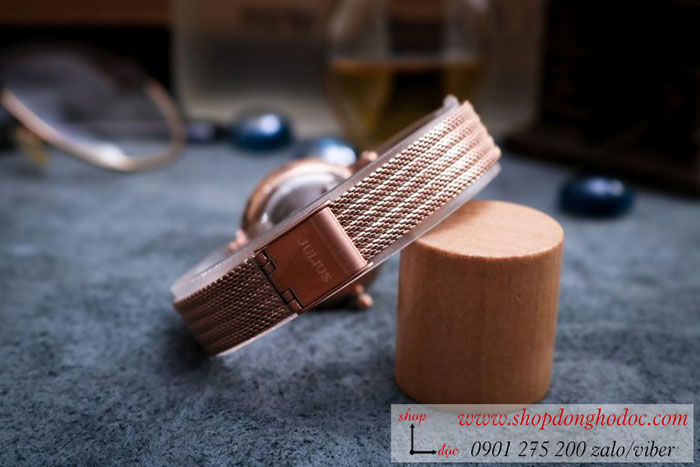 Đồng hồ Julius nữ JA 1251 dây kim loại mặt tròn vàng sang chảnh ĐHĐ38904