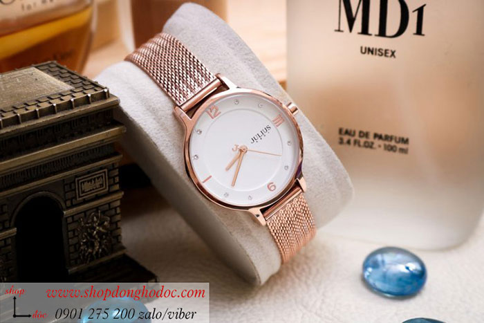Đồng hồ Julius nữ JA 1251 dây kim loại mặt tròn vàng sang chảnh ĐHĐ38904