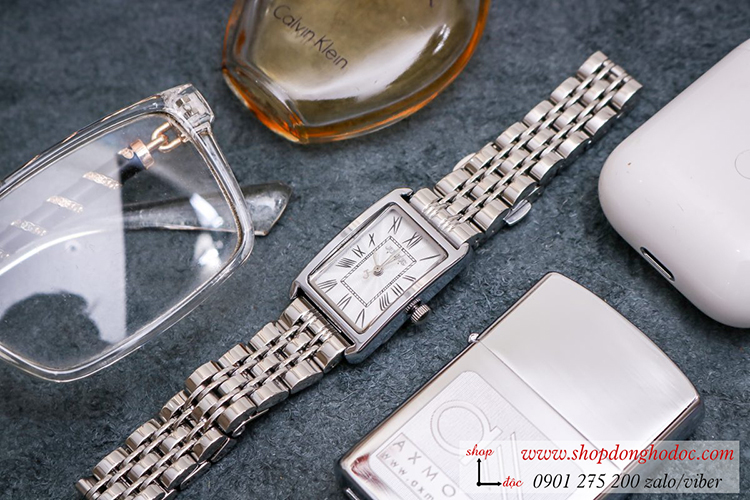 Đồng hồ nữ Julius Hàn Quốc JA 1252A dây kim loại bạc mặt chữ nhật trắng hiện đại ĐHĐ28603