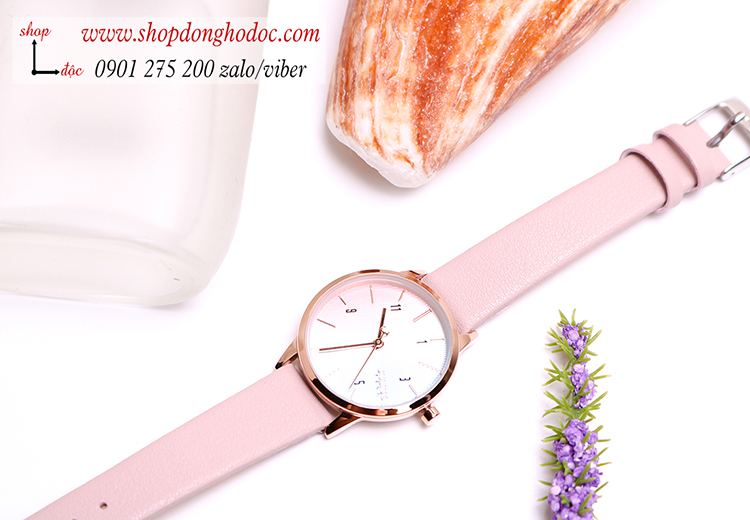 Đồng hồ nữ Julius Hàn Quốc JA 1253C dây da mặt tròn hồng pastel nhẹ nhàng ĐHĐ27701