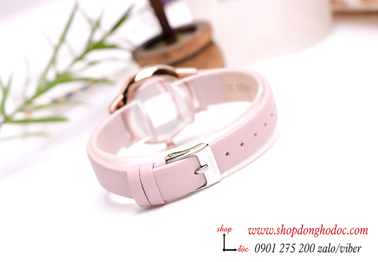 Đồng hồ nữ Julius Hàn Quốc JA 1253C dây da mặt tròn hồng pastel nhẹ nhàng ĐHĐ27701