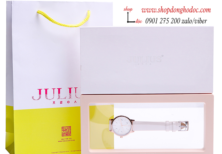 Đồng hồ nữ Julius Hàn Quốc JA 1253A dây da mặt tròn trắng sang chảnh ĐHĐ27703