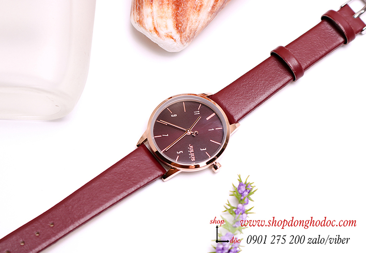 Đồng hồ nữ Julius Hàn Quốc JA 1253D dây da mặt tròn đỏ mận quyến rũ ĐHĐ27704