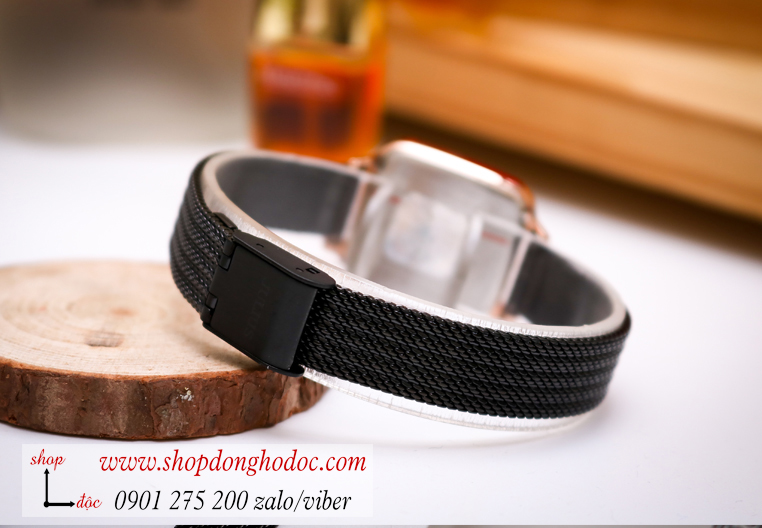 Đồng hồ nữ Julius JA 1264D dây kim loại lưới đen mặt vuông đen cá tính ĐHĐ28801