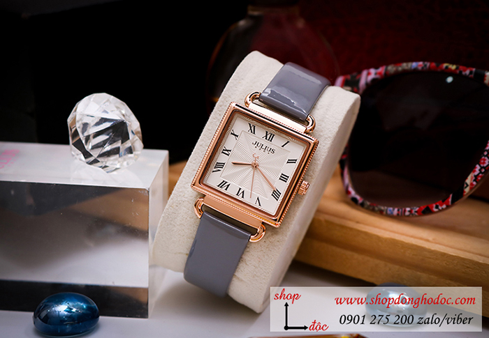 Đồng hồ nữ Julius Hàn Quốc JA 1266B dây da mặt vuông xám sành điệu ĐHĐ30202