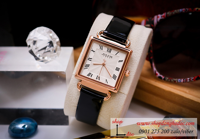 Đồng hồ nữ Julius Hàn Quốc JA 1266D dây da mặt vuông đen cá tính ĐHĐ30204