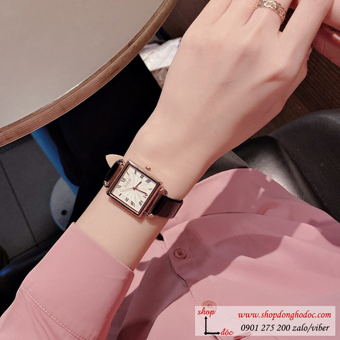 Đồng hồ nữ Julius Hàn Quốc JA 1266D dây da mặt vuông đen cá tính ĐHĐ30204