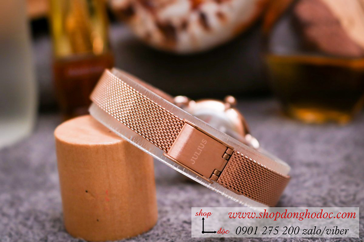 Đồng hồ Julius Hàn Quốc JA 1268A nữ dây kim loại vàng mặt tròn xanh lục sành điệu ĐHĐ32701