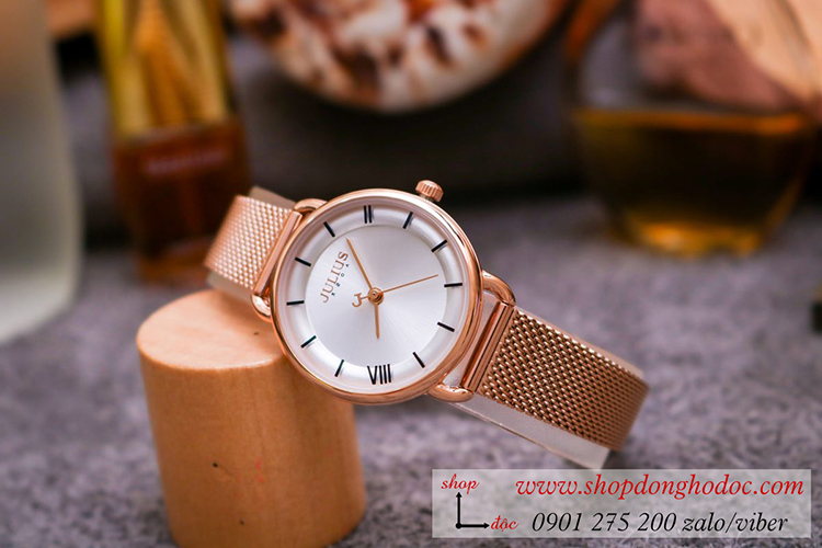 Đồng hồ Julius Hàn Quốc JA 1268B nữ dây kim loại vàng mặt tròn trắng sang chảnh ĐHĐ32702