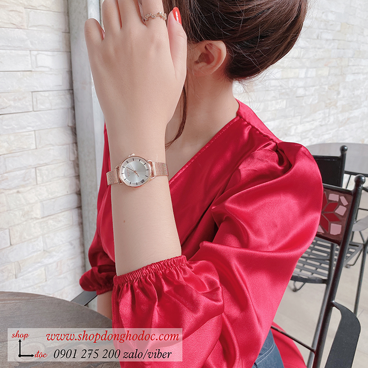 Đồng hồ Julius Hàn Quốc JA 1268B nữ dây kim loại vàng mặt tròn trắng sang chảnh ĐHĐ32702