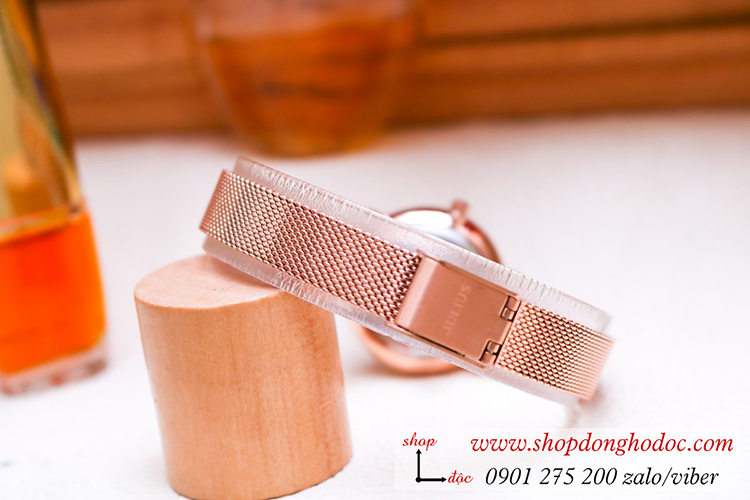 Đồng hồ Julius Hàn Quốc JA 1268C nữ dây kim loại vàng mặt tròn đỏ đô quyến rũ ĐHĐ3270